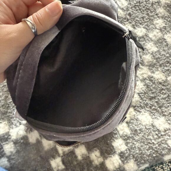 Velvet Mini Backpack Womens Small Gray Black Convertible Straps Purse Bag Casual - Picture 4 of 9